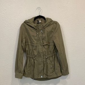 Military Green Hooded Jacket Size 4 Zip Up